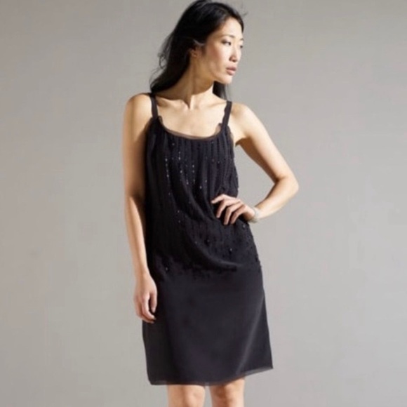 Eileen Fisher black beaded slip dress size 8. NWOT